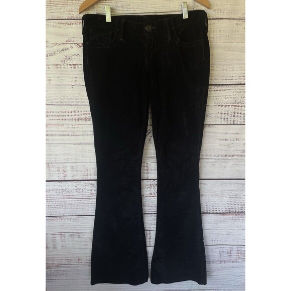 True Religion Charlie Flare Pants 29 Black Velvet Stretch Y2K Made in USA Glam - Picture 1 of 12